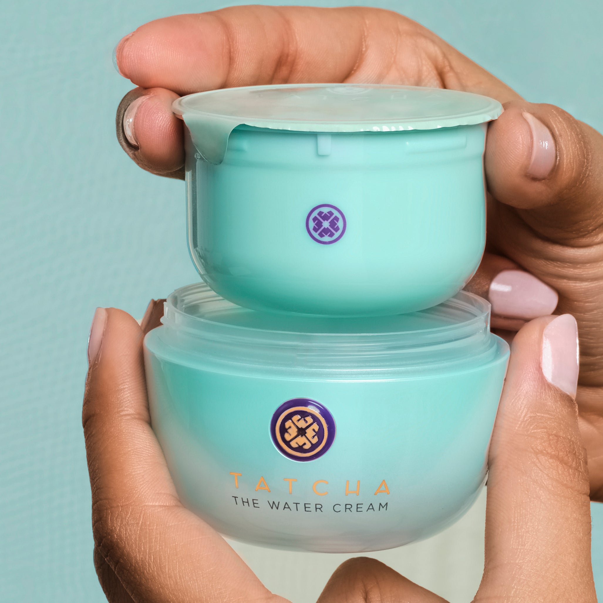 Water Cream Refill Pod Inserted into Jar