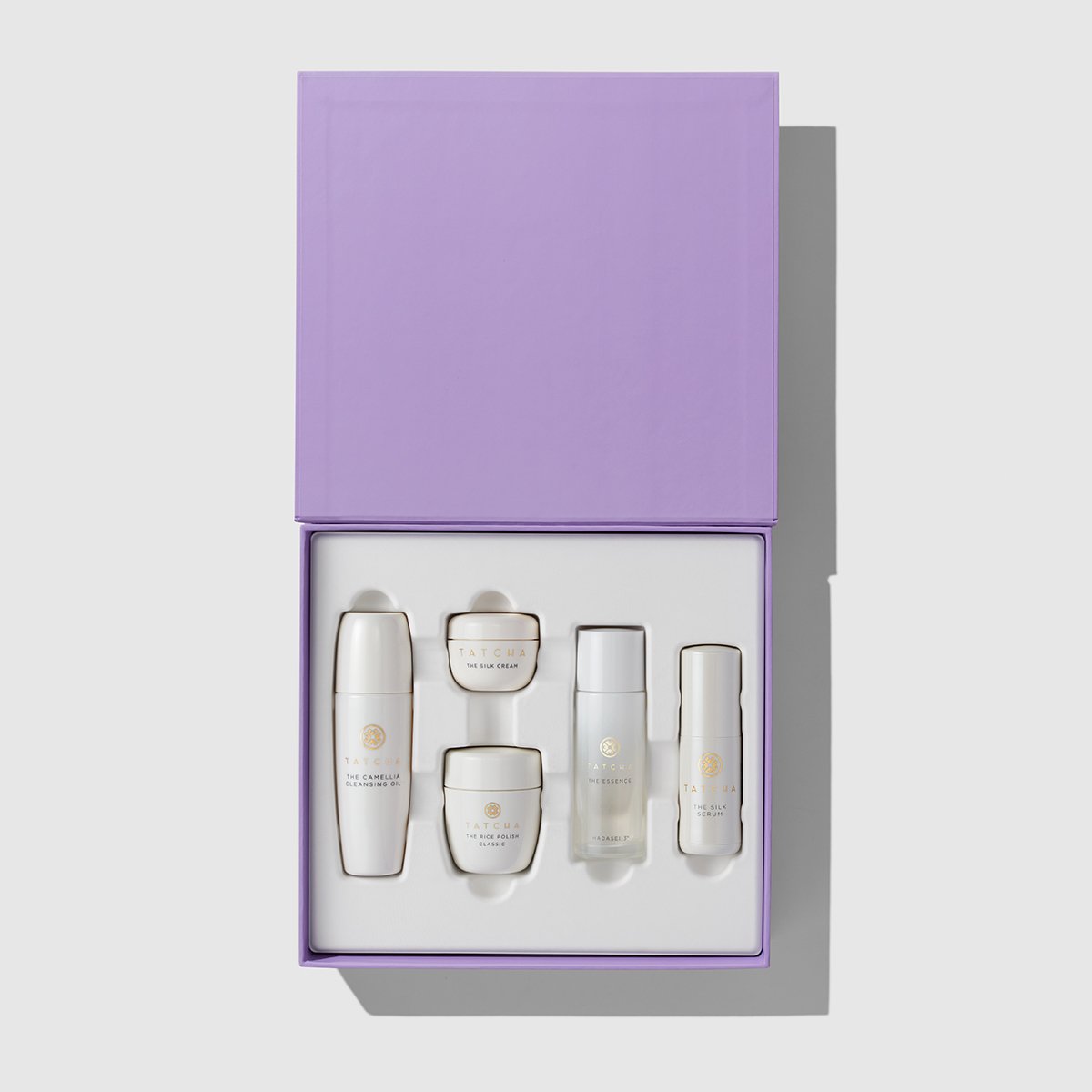 The Camellia Cleansing Oil, he Silk Cream, The Rice Polish: Classic, The Essence and The Silk Serum in minis.